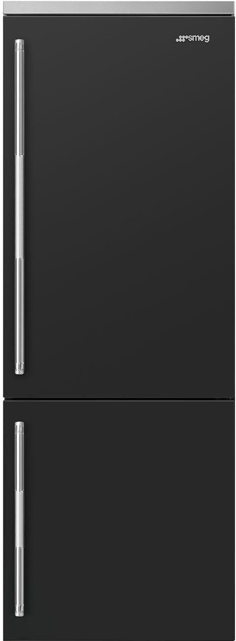 Smeg - 27" Bottom Mount Black Matte Right Hinge Fridge with Pro Handles - BM27URMB