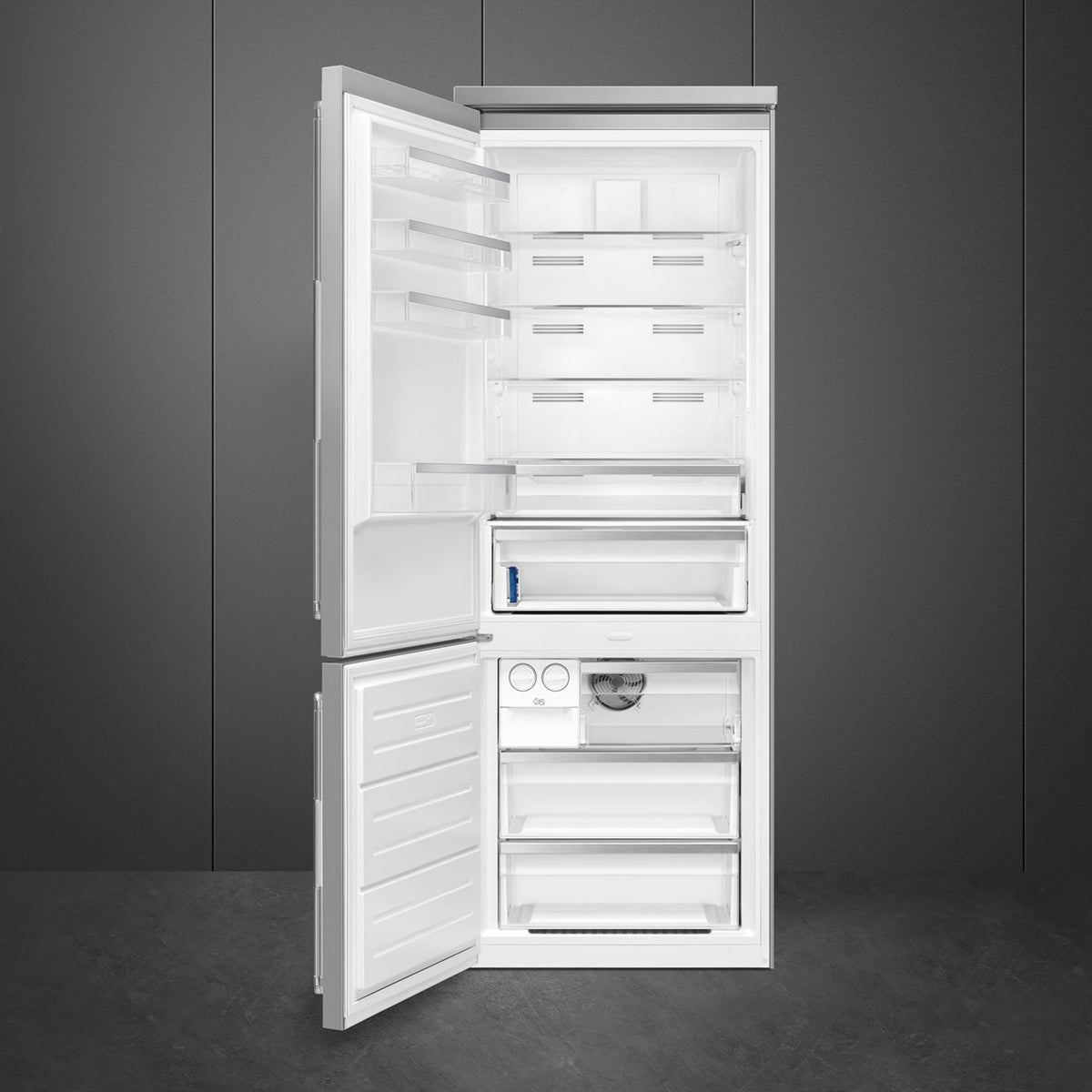 Smeg - 27" Bottom Mount Stainless Steel Left Hinge Fridge with Pro Handles - BM27ULX