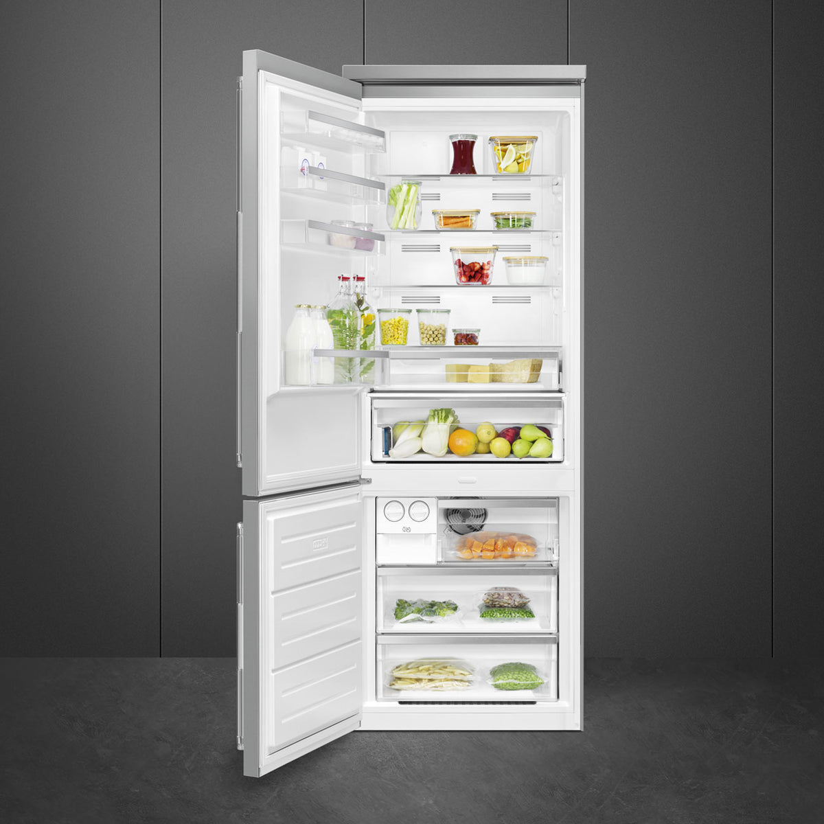 Smeg - 27" Bottom Mount Stainless Steel Left Hinge Fridge with Pro Handles - BM27ULX