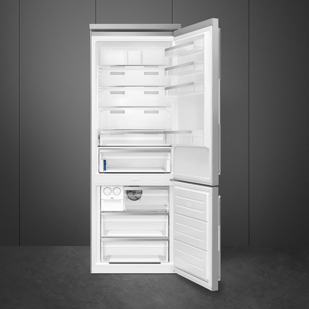Smeg - 27" Bottom Mount Stainless Steel Right Hinge Fridge with Pro Handles - BM27URX