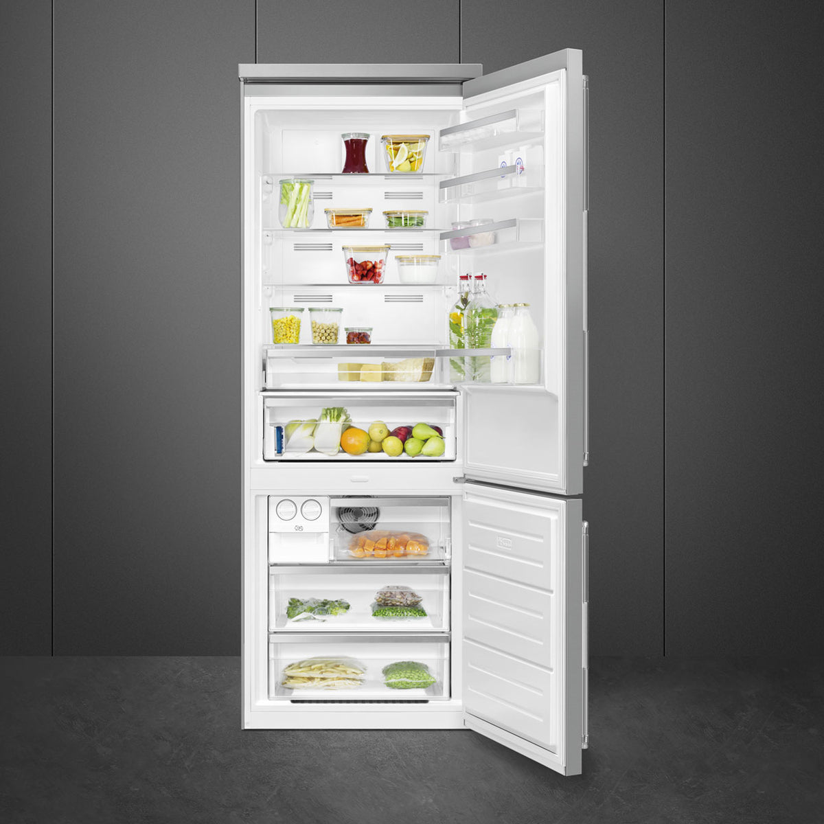 Smeg - 27" Bottom Mount Stainless Steel Right Hinge Fridge with Pro Handles - BM27URX