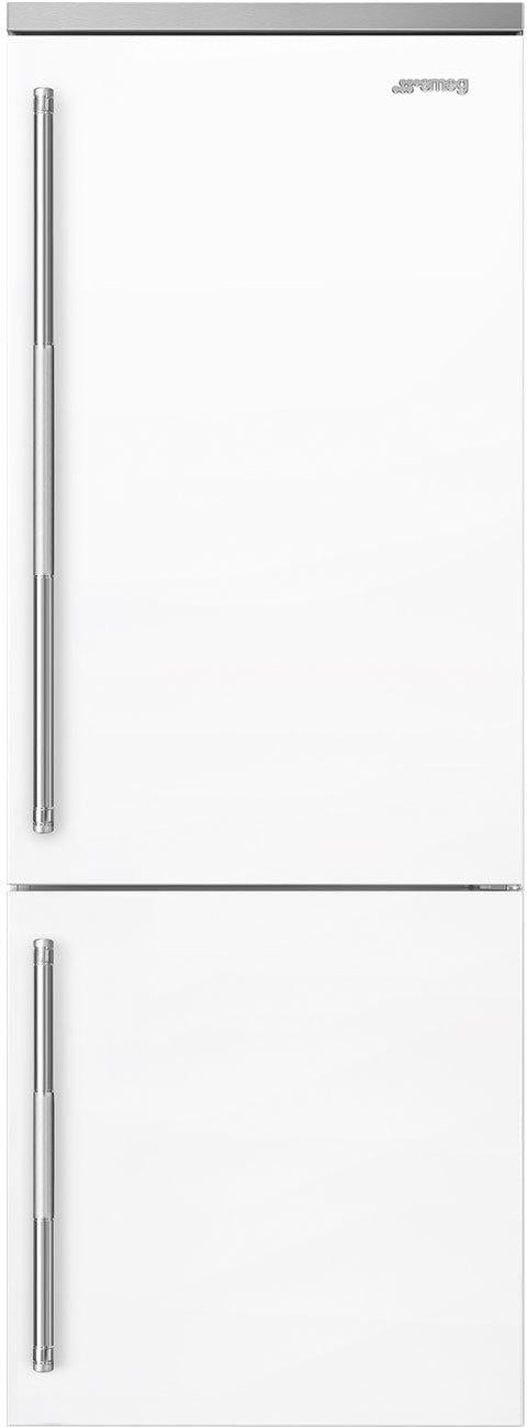 Smeg - 27" Bottom Mount White Matte Right Hinge Fridge with Pro Handles - BM27URMW