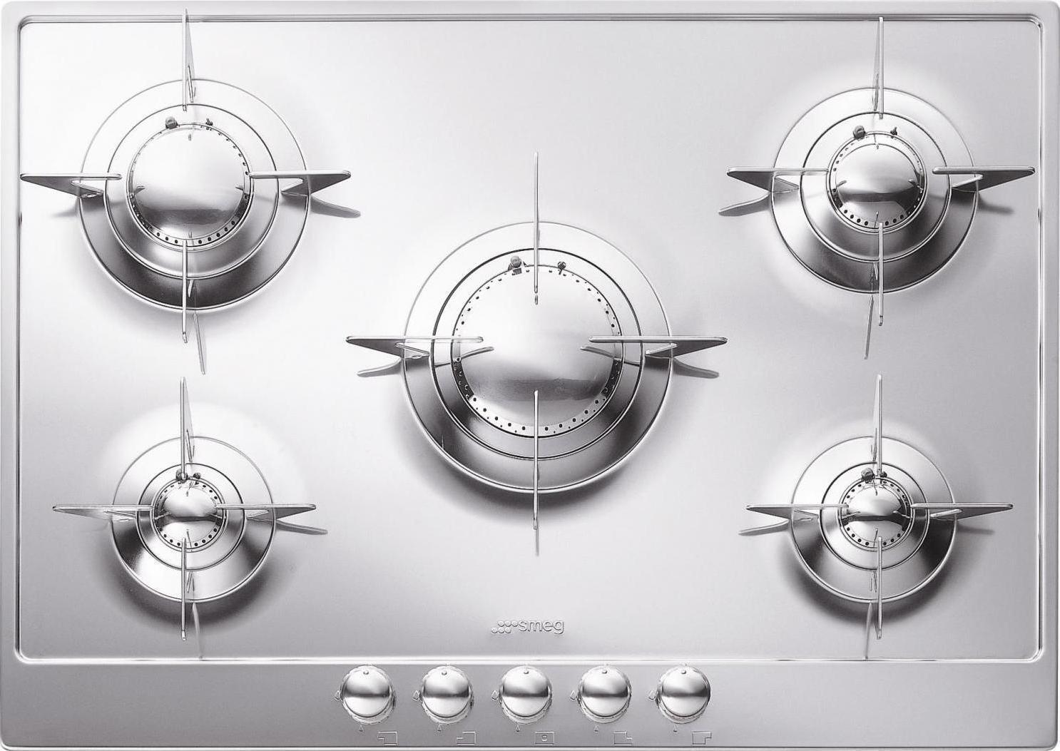 Smeg - 28" Piano Design 5-Burner Gas Drop-In Cooktop - Stainless - PU75ES