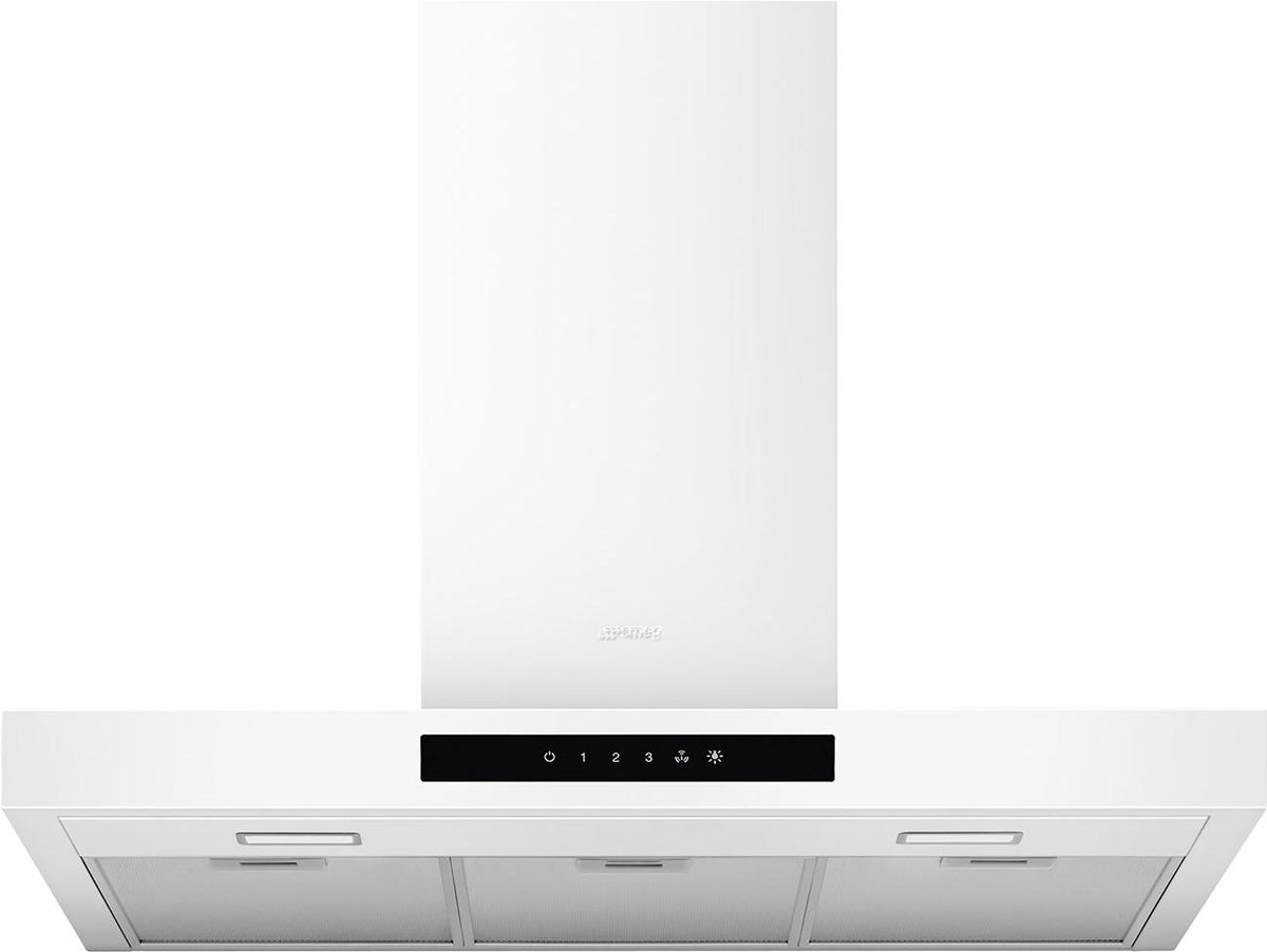 Smeg - 30" Flat T-Shape Universal Brushed Hood, Matte White | 600 CFM - KBTU30MW