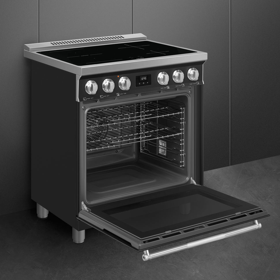 Smeg - 30" Freestanding Matte Black Induction Range - SPR30UIMAN