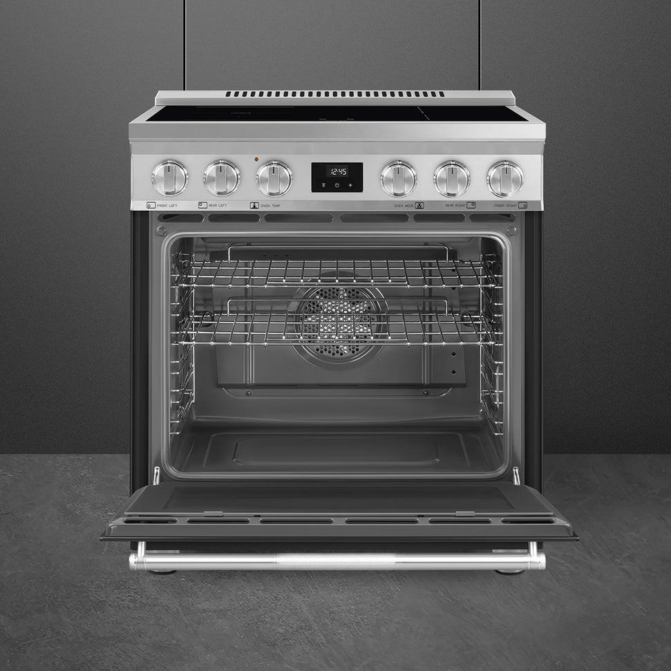 Smeg - 30" Freestanding Matte Black Stainless Steel Induction Range - SPR30UIMANX