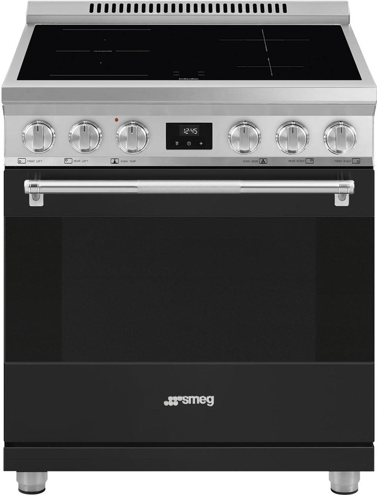 Smeg - 30" Freestanding Matte Black Stainless Steel Induction Range - SPR30UIMANX