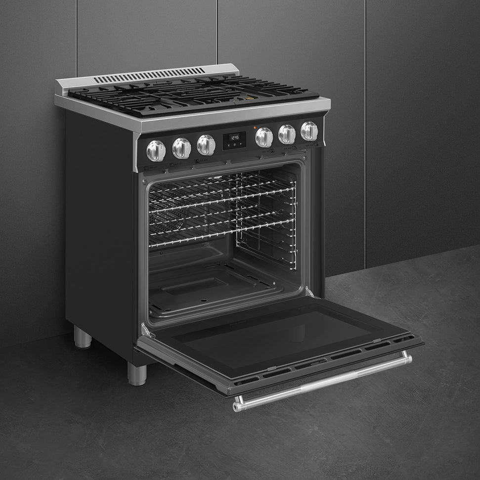 Smeg - 30" Professional Matt Black ALL GAS Range - SPR30UGGAN
