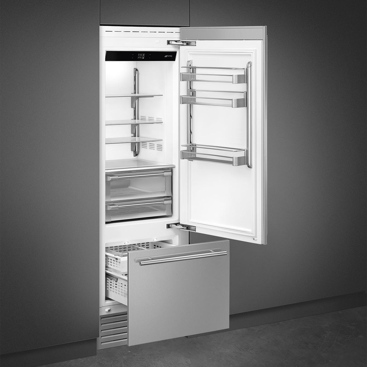 Smeg - 30" Stainless Steel Built-In Fridge with Convertible Freezer, Right Hinge - RBMU30RX