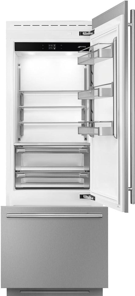 Smeg - 30" Stainless Steel Built-In Fridge with Convertible Freezer, Right Hinge - RBMU30RX