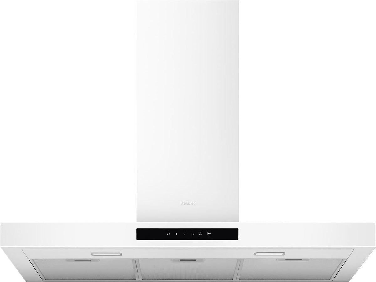 Smeg - 36" Flat T-Shape Universal Brushed Hood, Matte White| 600 CFM - KBTU36MW
