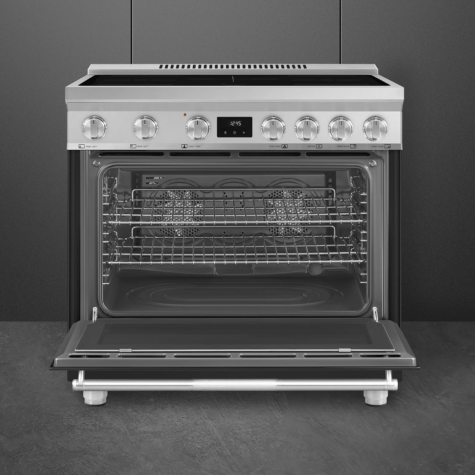 Smeg - 36" Freestanding Matte Black Stainless Steel Induction Range - SPR36UIMANX