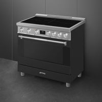 Smeg - 36" Freestanding Matte Black Stainless Steel Induction Range - SPR36UIMANX
