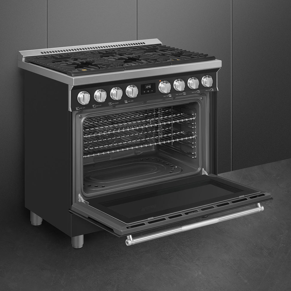 Smeg - 36" Professional Matt Black ALL GAS Range - SPR36UGGAN