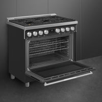 Smeg - 36" Professional Matt Black ALL GAS Range - SPR36UGGAN