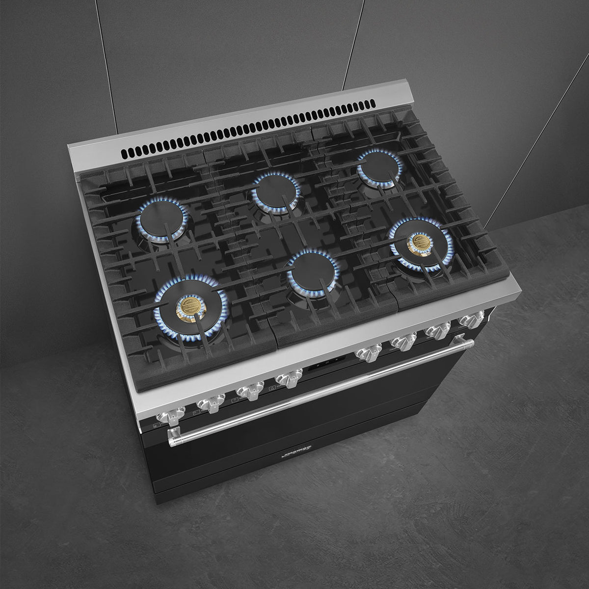 Smeg - 36" Professional Matt Black ALL GAS Range - SPR36UGGAN