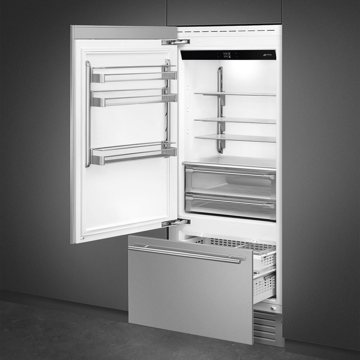 Smeg - 36" Stainless Steel Built-In Fridge with Convertible Freezer, Left Hinge - RBMU36LX