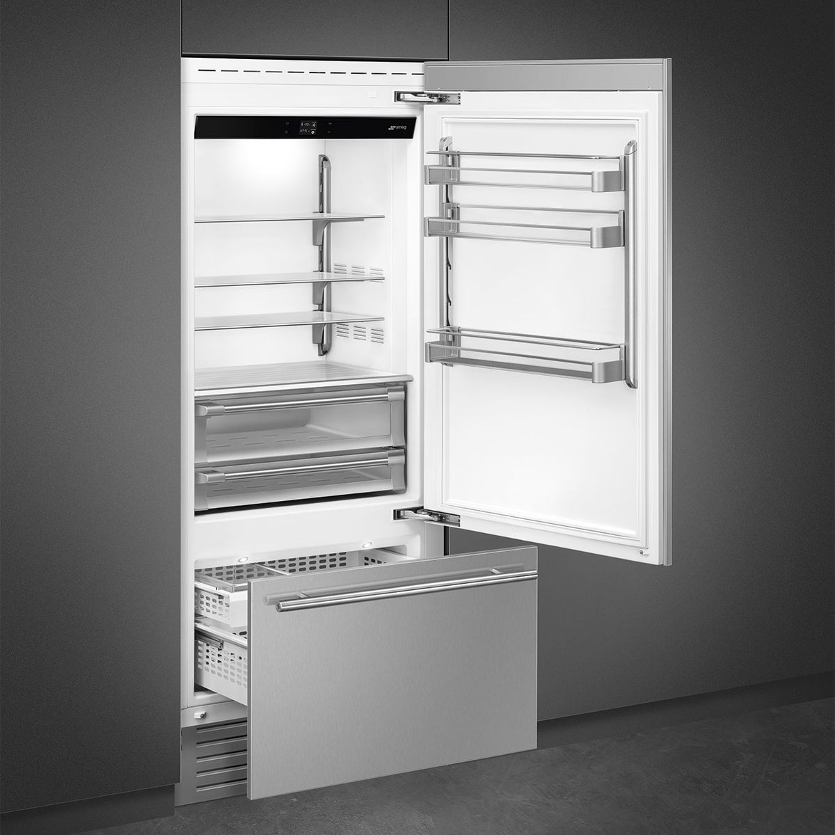 Smeg - 36" Stainless Steel Built-In Fridge with Convertible Freezer, Right Hinge - RBMU36RX