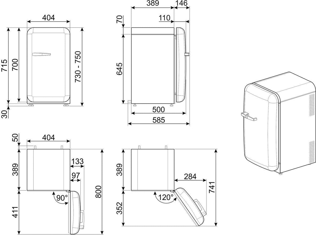 Smeg - 50's Retro Style Black Compact Refrigerator - FAB5URBL3 (Special Order Item)