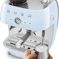 Smeg - 50's Retro Style Double Thermoblock Pastel Blue Espresso Machine - EGF03PBUS - DISCONTINUED