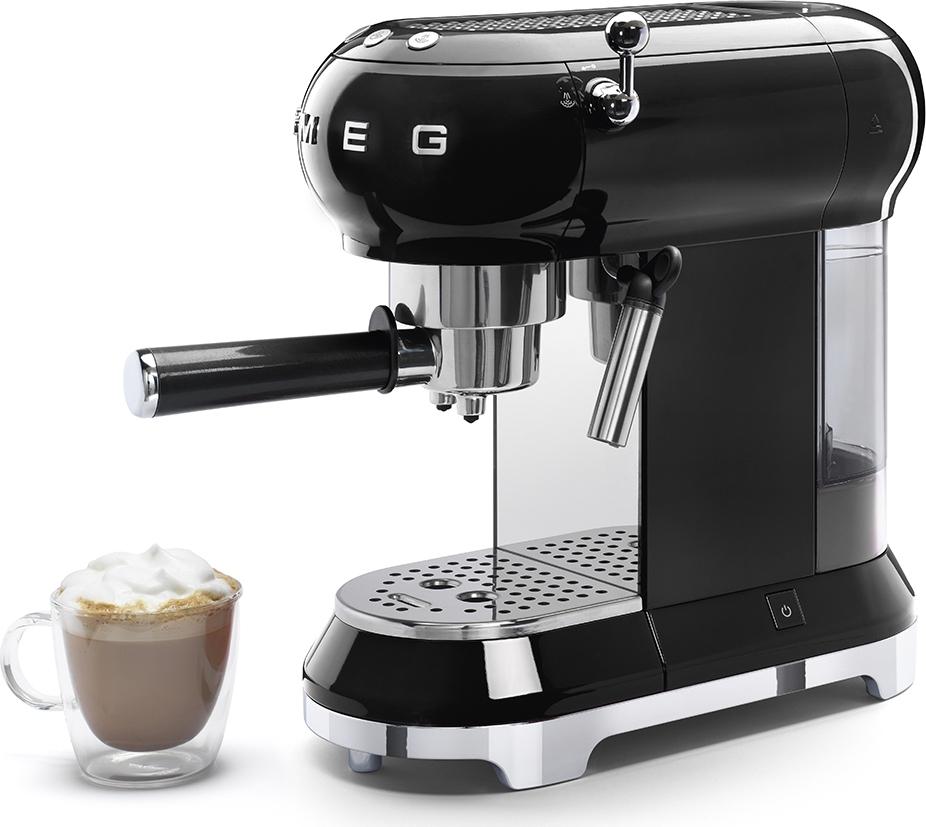 Smeg - 50's Retro Style Manual Black Espresso Machine - ECF02BLUS
