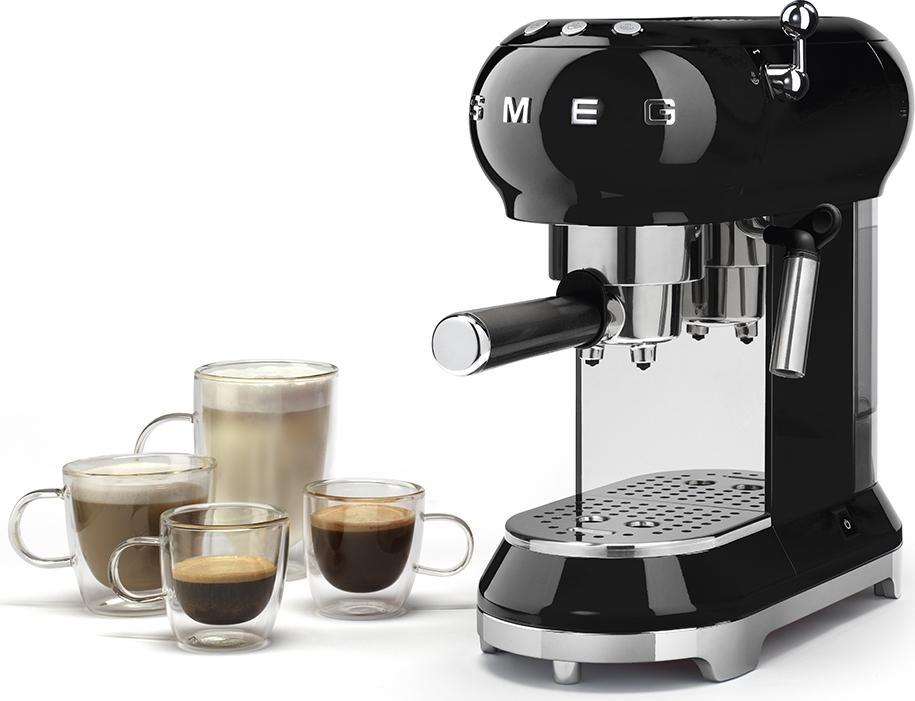 Smeg - 50's Retro Style Manual Black Espresso Machine - ECF02BLUS