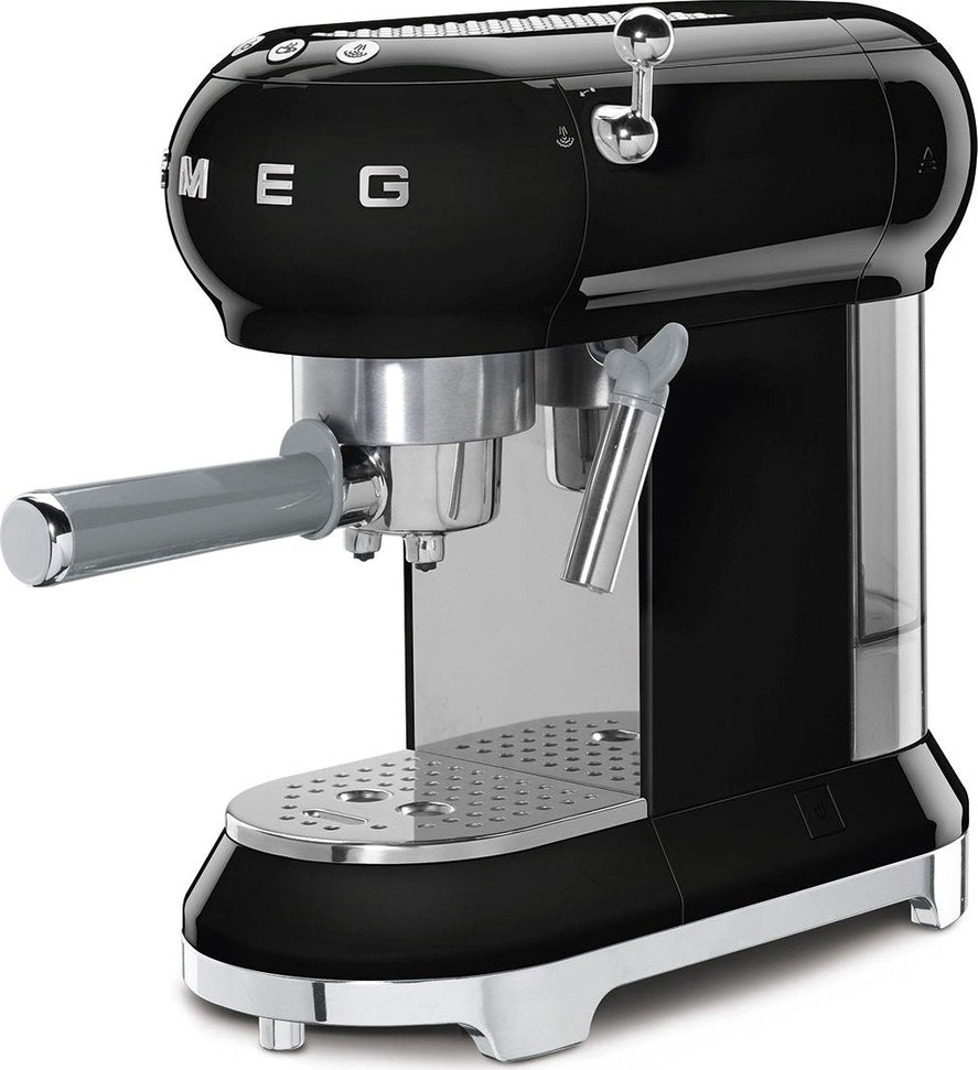 Smeg - 50's Retro Style Manual Black Espresso Machine - ECF02BLUS