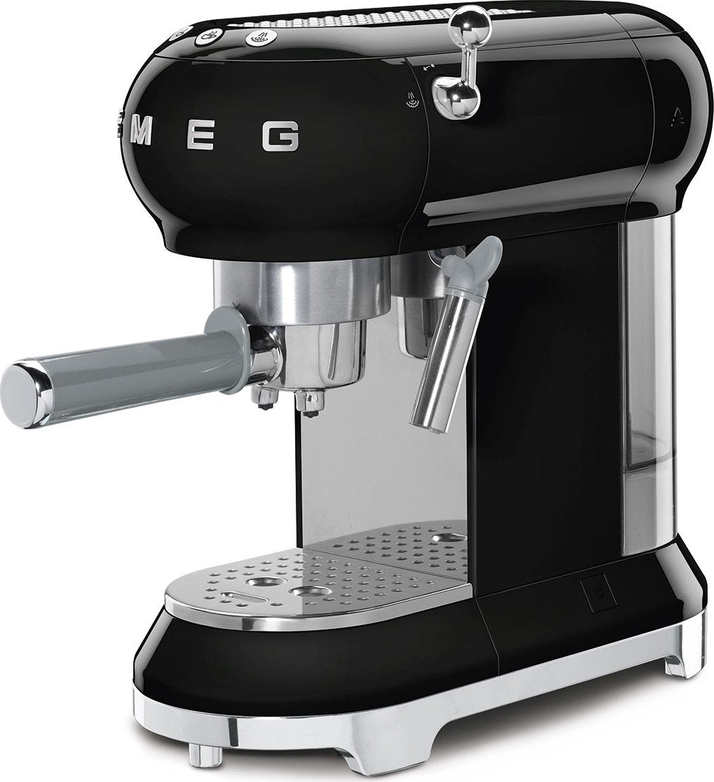 Smeg - 50's Retro Style Manual Black Espresso Machine - ECF02BLUS
