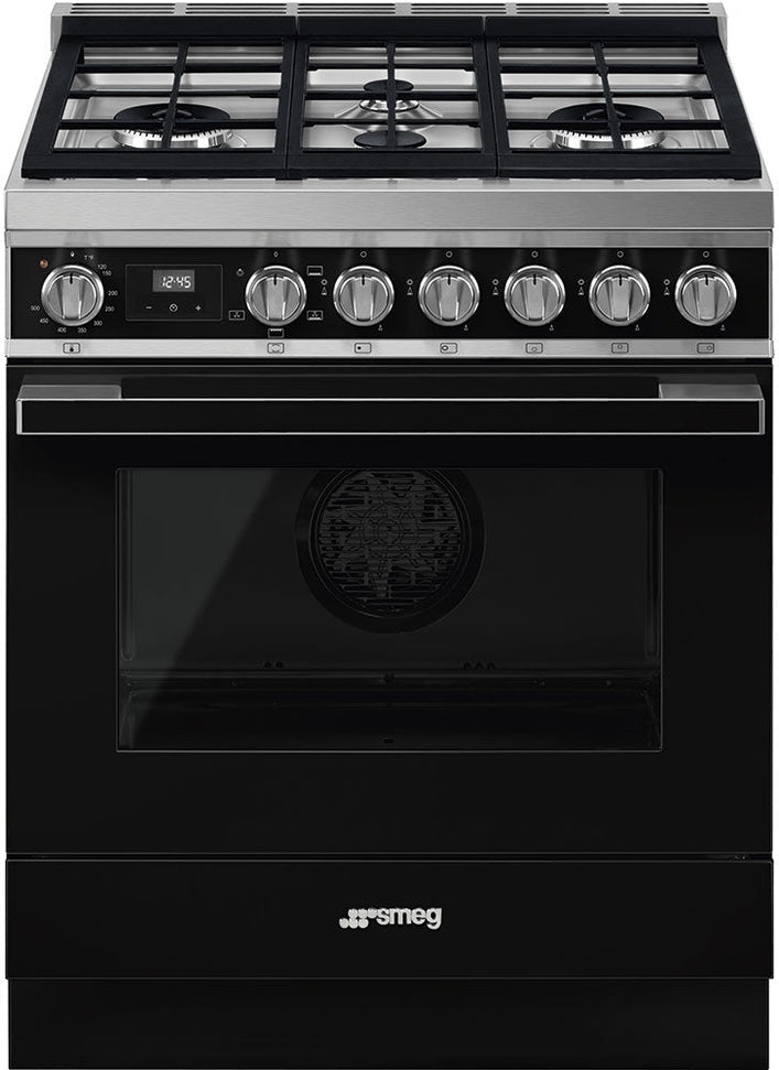 Smeg - Portofino 30" 4-Burner Gas Range Black - CPF30UGGBL (Special Order Item)