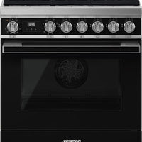 Smeg - Portofino 30" Black Stainless Steel 4-Burner Dual Fuel Range - CPF30UGMBL (Special Order Item)