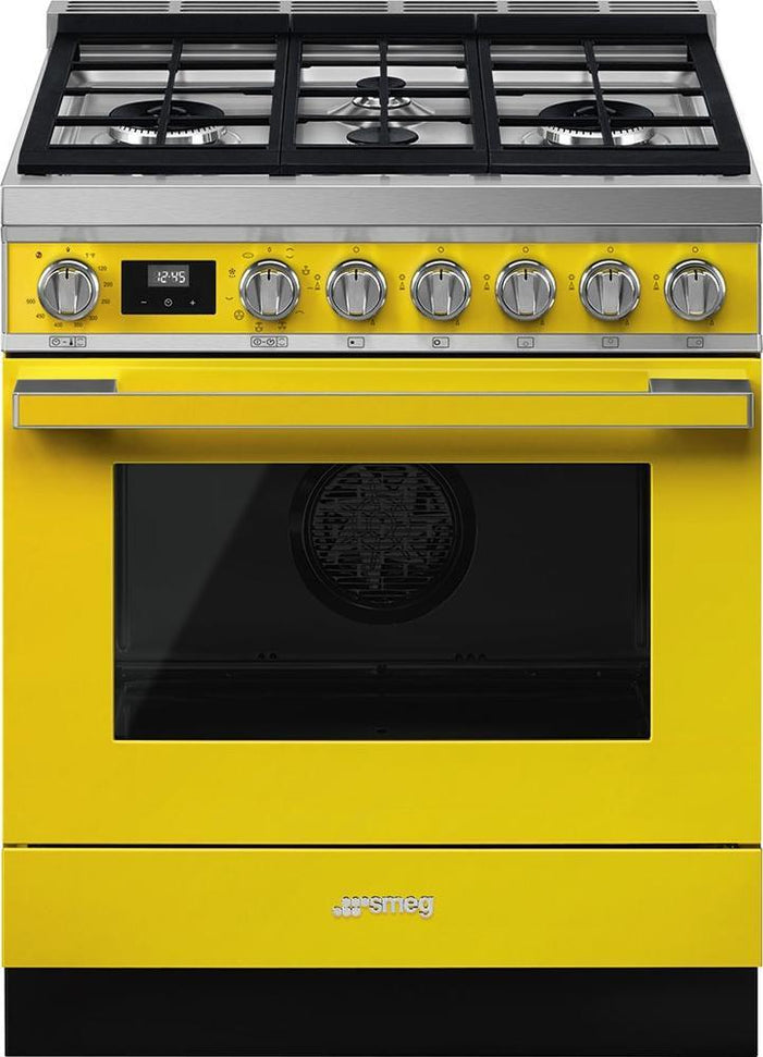 Smeg - Portofino 30" Yellow Stainless Steel 4-Burner Dual Fuel Range - CPF30UGMYW (Special Order Item)