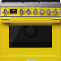 Smeg - Portofino 30" Yellow Stainless Steel 4-Burner Dual Fuel Range - CPF30UGMYW (Special Order Item)