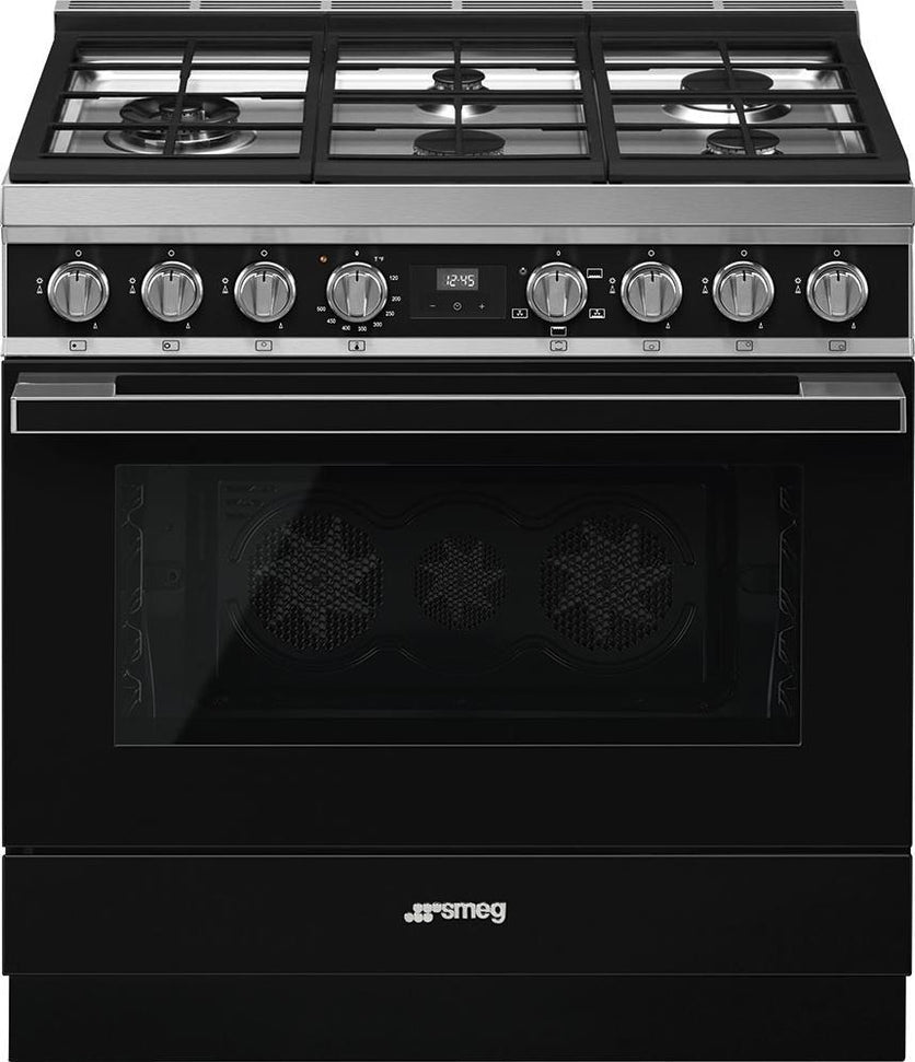 Smeg - Portofino 36" Black 5-Burner Gas Range - CPF36UGGBL (Special Order Item)