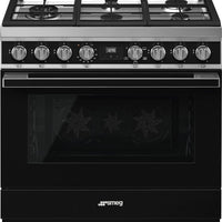 Smeg - Portofino 36" Black 5-Burner Gas Range - CPF36UGGBL (Special Order Item)