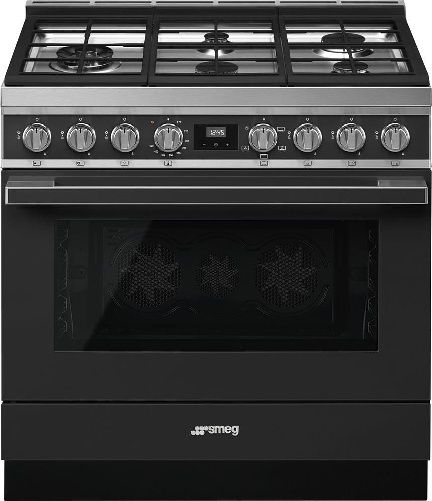 Smeg - Portofino 36" Black/Anthracite 5-Burner Gas Range Matte - CPF36UGGAN (Special Order Item)