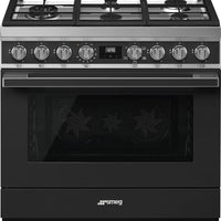 Smeg - Portofino 36" Black/Anthracite 5-Burner Gas Range Matte - CPF36UGGAN (Special Order Item)