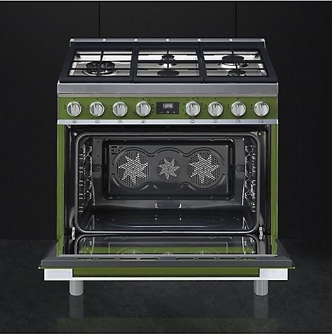 Smeg - Portofino 36" Green Stainless Steel 5-Burner Dual Fuel Range - CPF36UGMOG (Special Order Item)
