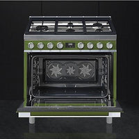 Smeg - Portofino 36" Green Stainless Steel 5-Burner Dual Fuel Range - CPF36UGMOG (Special Order Item)
