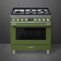 Smeg - Portofino 36" Green Stainless Steel 5-Burner Dual Fuel Range - CPF36UGMOG (Special Order Item)