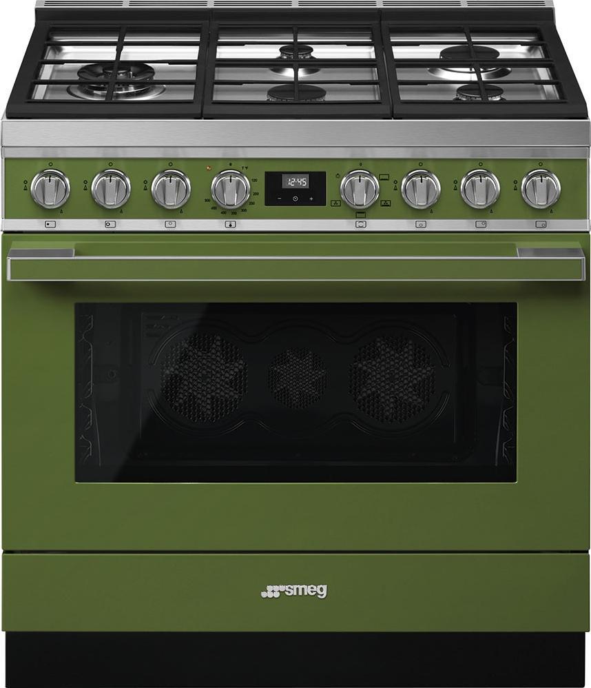 Smeg - Portofino 36" Green Stainless Steel 5-Burner Gas Range - CPF36UGGOG (Special Order Item)