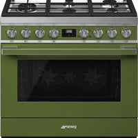 Smeg - Portofino 36" Green Stainless Steel 5-Burner Gas Range - CPF36UGGOG (Special Order Item)