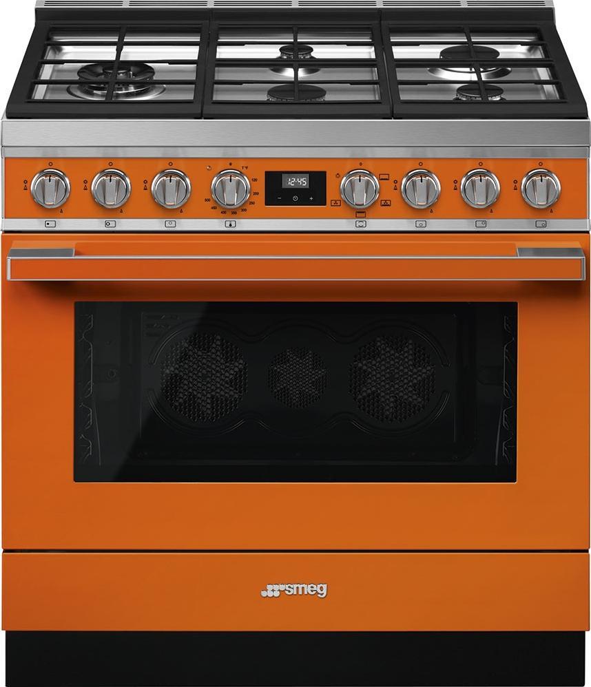 Smeg - Portofino 36" Orange 5-Burner Gas Range - CPF36UGGOR (Special Order Item)