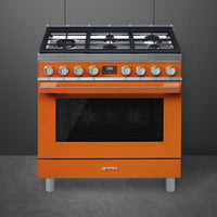 Smeg - Portofino 36" Orange Stainless Steel 5-Burner Dual Fuel Range - CPF36UGMOR (Special Order Item)