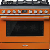 Smeg - Portofino 36" Orange Stainless Steel 5-Burner Dual Fuel Range - CPF36UGMOR (Special Order Item)