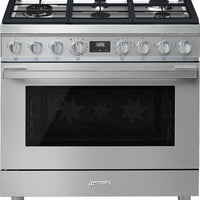 Smeg - Portofino 36" Stainless Steel 5-Burner Dual Fuel Range - CPF36UGMX (Special Order)