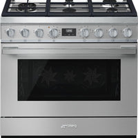 Smeg - Portofino 36" Stainless Steel 5-Burner Dual Fuel Range - CPF36UGMX (Special Order)