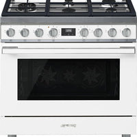 Smeg - Portofino 36" White Stainless Steel 5-Burner Dual Fuel Range - CPF36UGMWH (Special Order)