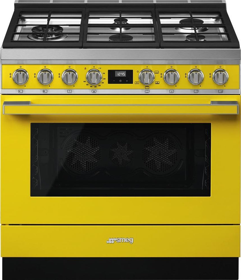 Smeg - Portofino 36" Yellow 5-Burner Gas Range - CPF36UGGYW (Special Order Item)