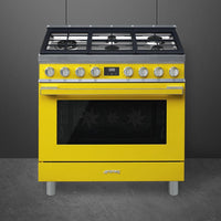 Smeg - Portofino 36" Yellow Stainless Steel 5-Burner Dual Fuel Range - CPF36UGMYW (Special Order Item)