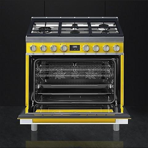 Smeg - Portofino 36" Yellow Stainless Steel 5-Burner Dual Fuel Range - CPF36UGMYW (Special Order Item)